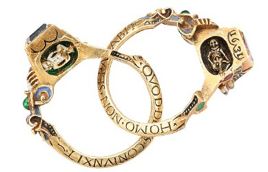 Renaissance Gimmel Ring with Memento Mori